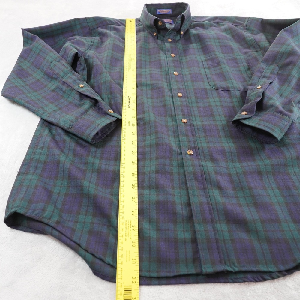 Vintage Pendleton Wool Button Down Shirt Mens L Black Watch Tartan Plaid 80s - Picture 8 of 11